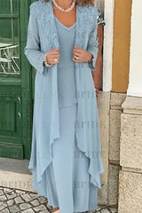 Three Pieces Mother of the Bride Dresses Plus Size Chiffon Mother of the Bride Outfits
