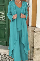 Three Pieces Mother of the Bride Dresses Plus Size Chiffon Mother of the Bride Outfits
