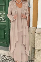 Three Pieces Mother of the Bride Dresses Plus Size Chiffon Mother of the Bride Outfits