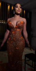 Charming Glittering Sequin Beaded Strapless Mermaid Floor-length Prom Dress Party Dress Evening Dress HZ1024