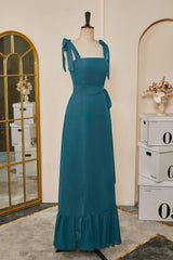 Tie Straps Teal A-Line Bridesmaid Dress with Detachable Sash