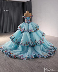 Tiered Blue Quinceanera Dress Off the Shoulder Ball Gown Wedding Dresses 241095