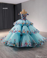 Tiered Blue Quinceanera Dress Off the Shoulder Ball Gown Wedding Dresses 241095