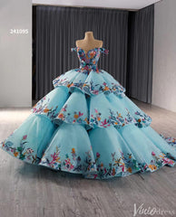 Tiered Blue Quinceanera Dress Off the Shoulder Ball Gown Wedding Dresses 241095