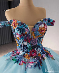 Tiered Blue Quinceanera Dress Off the Shoulder Ball Gown Wedding Dresses 241095