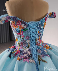 Tiered Blue Quinceanera Dress Off the Shoulder Ball Gown Wedding Dresses 241095
