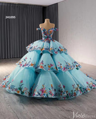 Tiered Blue Quinceanera Dress Off the Shoulder Ball Gown Wedding Dresses 241095