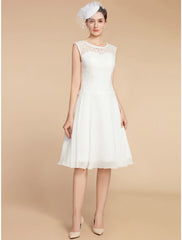 Aimishang  Two Piece A-Line Mother of the Bride Dress Wedding Guest Elegant Petite Jewel Neck Knee Length Chiffon Lace 3/4 Length Sleeve with Pleats Solid Color