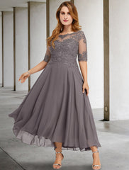 Aimishang A-Line Mother of the Bride Dresses Plus Size Hide Belly Curve Elegant Dress Formal Asymmetrical Half Sleeve Jewel Neck Chiffon with Beading Appliques