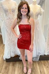 Gold Sequin Strapless Short Homecoming Dress