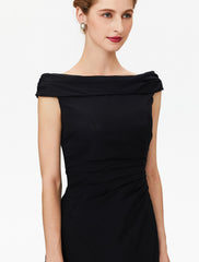 Aimishang Sheath / Column Mother of the Bride Dress Furcal Off Shoulder Floor Length Chiffon Short Sleeve No with Pleats Split Front