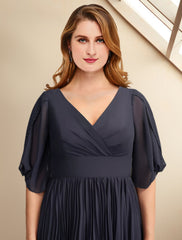 Aimishang A-Line Mother of the Bride Dresses Plus Size Hide Belly Curve Elegant Dress Formal Tea Length Short Sleeve V Neck Chiffon with Pleats