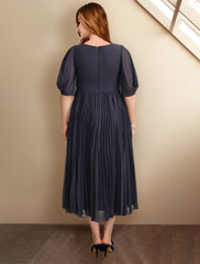 Aimishang A-Line Mother of the Bride Dresses Plus Size Hide Belly Curve Elegant Dress Formal Tea Length Short Sleeve V Neck Chiffon with Pleats