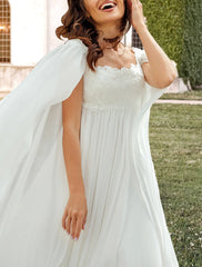 Aimishang Hall Casual Wedding Dresses A-Line Square Neck Sleeveless Sweep / Brush Train Chiffon Bridal Gowns With Pleats Appliques