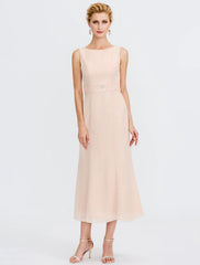 Aimishang  Two Piece Sheath / Column Mother of the Bride Dress Wedding Guest Plus Size Elegant with Jacket Long Sleeve Scoop Neck Tea Length Chiffon Sash / Ribbon Pleats Beadin