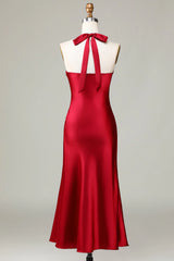 Halter Sleeveless Long Bridesmaid Dress with Slit