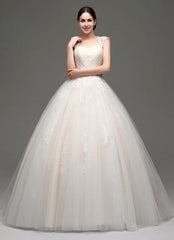 Tulle Cap Sleeves Keyhole Back Princess Wedding Dress With Bow And Rhinestone Sash