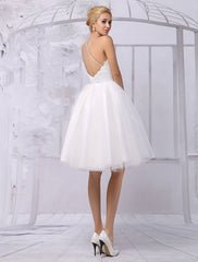 Tulle Knee-Length Spaghtti A-Line Wedding Dress With Long-Sleeves Lace Wrap Exclusive
