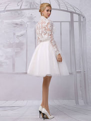 Tulle Knee-Length Spaghtti A-Line Wedding Dress With Long-Sleeves Lace Wrap Exclusive