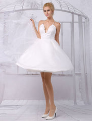 Tulle Knee-Length Spaghtti A-Line Wedding Dress With Long-Sleeves Lace Wrap Exclusive