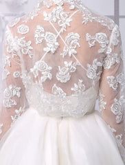 Tulle Knee-Length Spaghtti A-Line Wedding Dress With Long-Sleeves Lace Wrap Exclusive