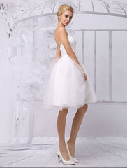 Tulle Knee-Length Spaghtti A-Line Wedding Dress With Long-Sleeves Lace Wrap Exclusive