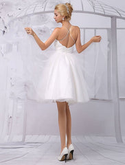Tulle Knee-Length Spaghtti A-Line Wedding Dress With Long-Sleeves Lace Wrap Exclusive
