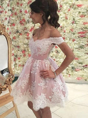 Tulle Off-the-Shoulder Sleeveless Short/Mini With Applique Dresses