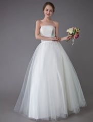 Tulle Wedding Dress Ivory Strapless Sleeveless Princess Dress Ball Gown Floor Length Bridal Dress Exclusive