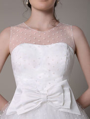 Tulle Wedding Dress Strapless A-Line Tea Length Bridal Dress With Bowknot
