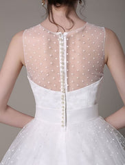 Tulle Wedding Dress Strapless A-Line Tea Length Bridal Dress With Bowknot