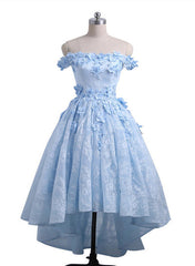 Ice Blue Off Shoulder High Low Party Dresses, Handmade Formal Gowns, Prom Dress