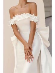 Wholesale Beach Formal Wedding Dresses Two Piece Square Neck Sleeveless Sweep / Brush Train Taffeta Bridal Gowns With Bow(s) Solid Color