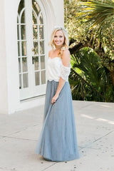 Two Floor Length Prom with Lace 2 Piece Off Shoulder Tulle Bridesmaid Dress