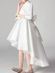 Two Piece Asymmetrical Polyester 3/4 Length Sleeve Jewel Neck With Bow(S) & Pleats