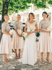 Two Piece Bateau Pearl Pink Satin Bridesmaid Dress