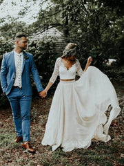 Two Piece Rustic Wedding Dresses with Sleeves Viniodress VW1113