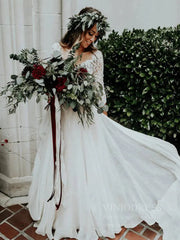 Two Piece Rustic Wedding Dresses with Sleeves Viniodress VW1113