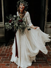 Two Piece Rustic Wedding Dresses with Sleeves Viniodress VW1113
