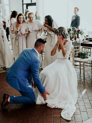 Two Piece Rustic Wedding Dresses with Sleeves Viniodress VW1113