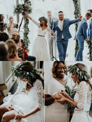 Two Piece Rustic Wedding Dresses with Sleeves Viniodress VW1113