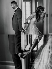 Two Piece Rustic Wedding Dresses with Sleeves Viniodress VW1113