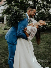 Two Piece Rustic Wedding Dresses with Sleeves Viniodress VW1113