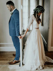 Two Piece Rustic Wedding Dresses with Sleeves Viniodress VW1113