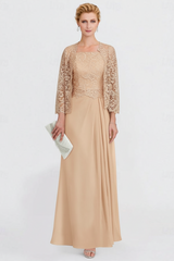 Two Pieces Chiffon Mother of the Bride Dresses Silver Lace Appliques Wedding Wear Outfits