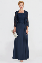 Two Pieces Chiffon Mother of the Bride Dresses Silver Lace Appliques Wedding Wear Outfits