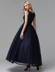 A-Line Little Black Dress Dress Wedding Guest Cocktail Party Ankle Length Sleeveless V Wire Spandex with Sash / Ribbon