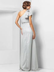 Sheath / Column Elegant Dress Wedding Guest Formal Evening Floor Length Sleeveless One Shoulder Bridesmaid Dress Chiffon with Sash / Ribbon Appliques