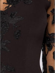 A-Line Elegant Mother of the Bride Dresses Court Train Jewel Neck 3/4 Sleeve Evening Dress with Beading Slit Appliques