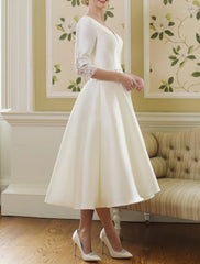Bridal Shower Simple Wedding Dresses Wedding Dresses Sheath / Column Sweetheart Long Sleeve Knee Length Stretch Fabric Bridal Gowns With Solid Color